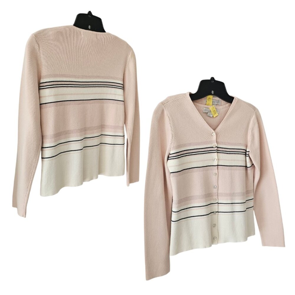Petite Sophisticate Striped Sweater Set  | EUC | XSP | Pink Cream Navy - Picture 5 of 16